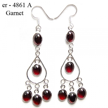 Pure silver traditional style red garnet handcrafted bezel set earrings